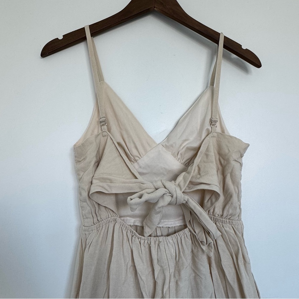 S Cream Oatmeal Linen Blend Jumpsuit Vacation Travel Quiet Luxury Minimal Chic - Picture 15 of 15